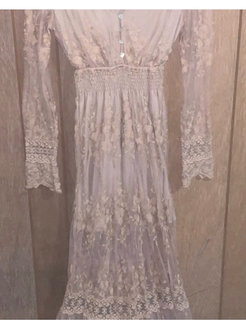 Listicle Blush Lace Maxi Dress with Sheer Floral Overlay - Picture 6 of 8